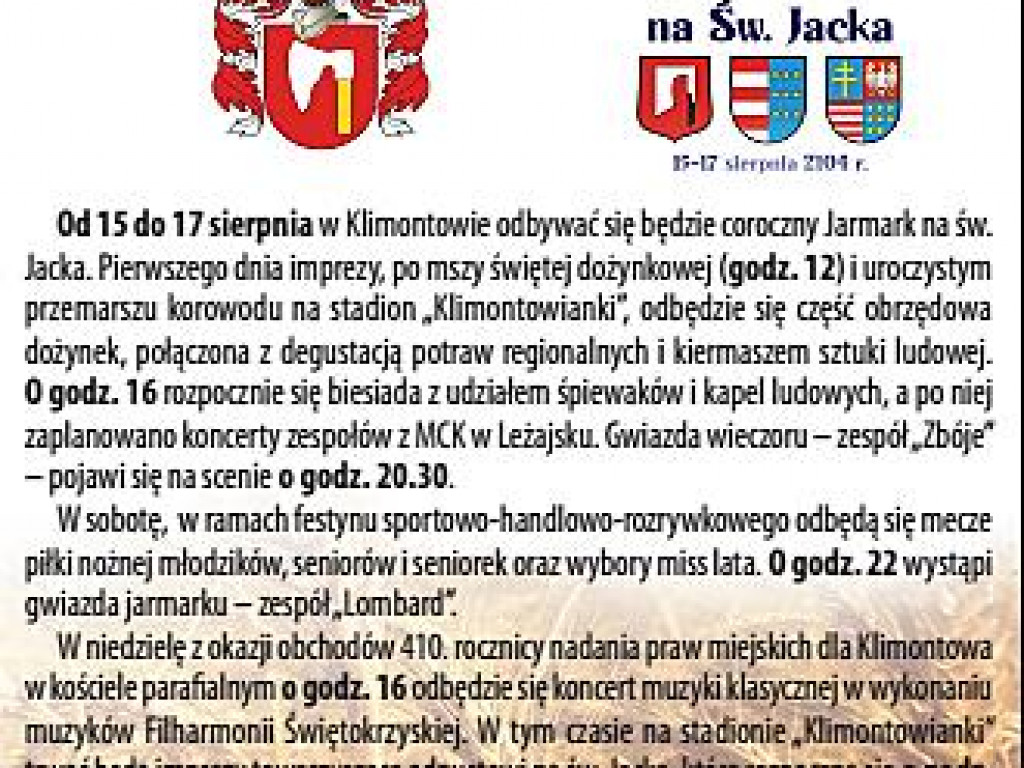 Zapowiedzi imprez 14 - 20 VIII