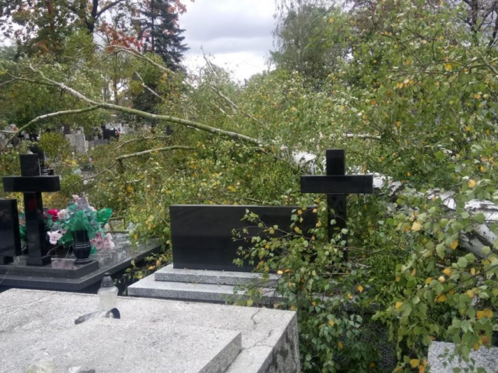 Połamane drzewa i zniszczone groby na tarnobrzeskim cmentarzu [ZDJĘCIA]