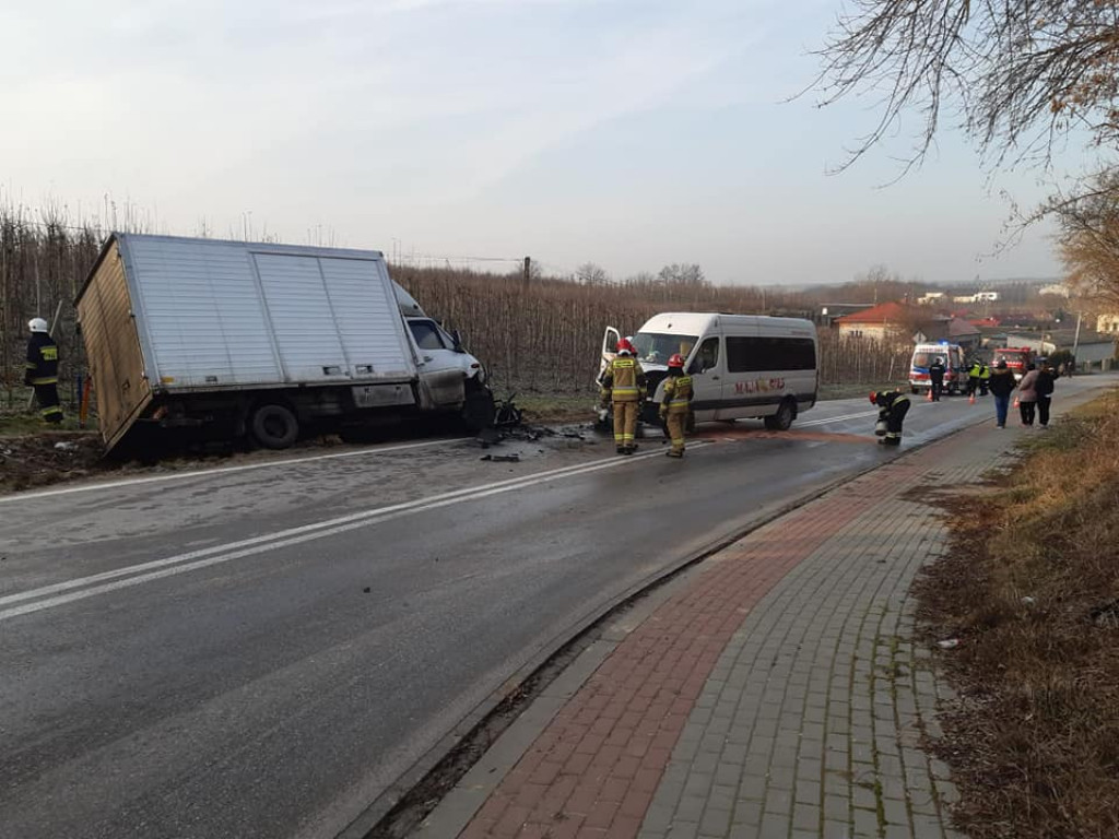 Zderzenie dwóch busów na oblodzonej drodze. 7 rannych osób! [zdjęcia]