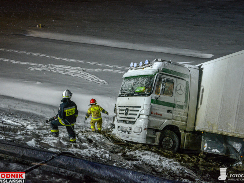 TIR spadł z wiaduktu na krajowej 