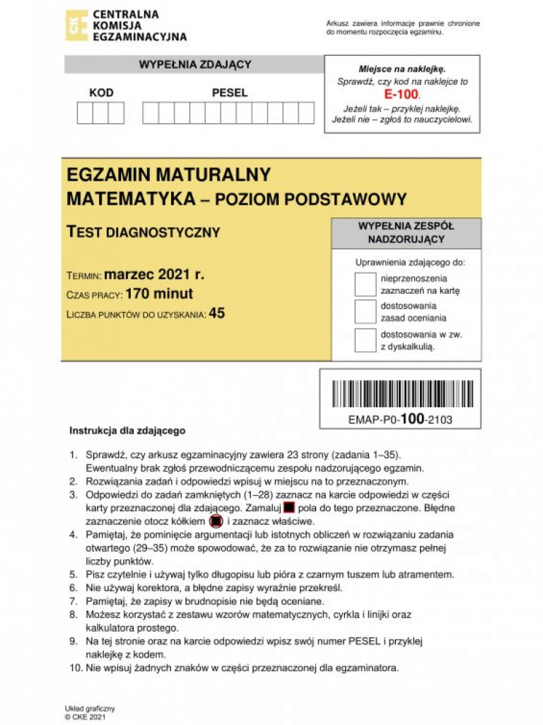 Matura próbna 2021 - arkusze egzaminacyjne z matematyki