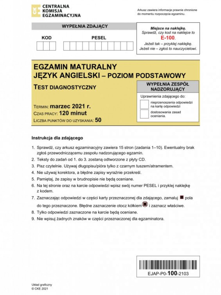 Matura próbna 2021 z j. angielskiego - arkusze egzaminacyjne