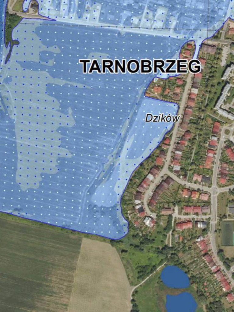 Zobacz mapy terenów zalewowych w Tarnobrzegu. Osiedla Dzików, Wielowieś, Sobów, Zakrzów, Sielec