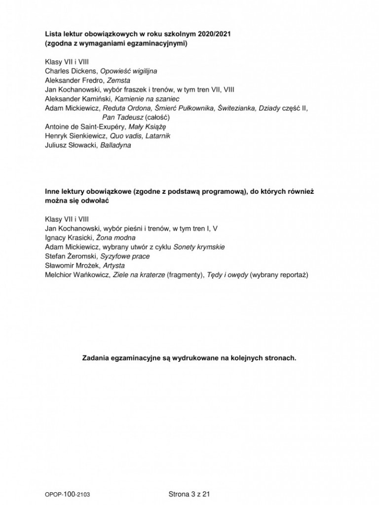 Próbny egzamin ósmoklasisty 2021 - arkusze z języka polskiego