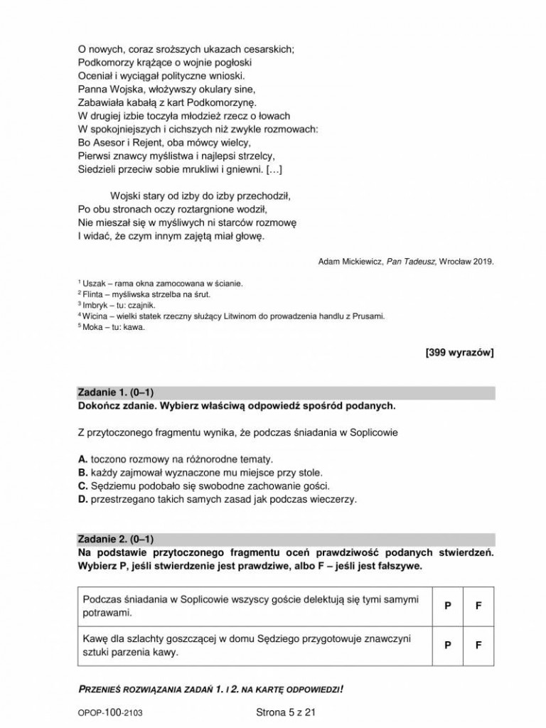 Próbny egzamin ósmoklasisty 2021 - arkusze z języka polskiego