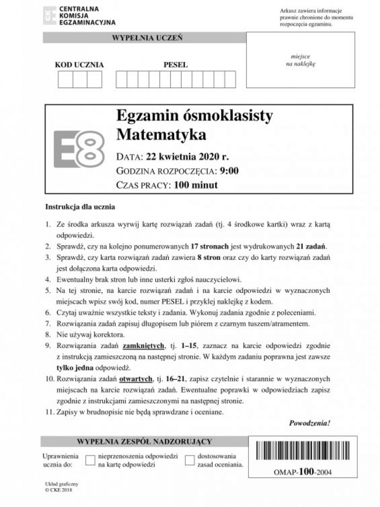 Próbny egzamin ósmoklasisty 2021 - arkusze z matematyki