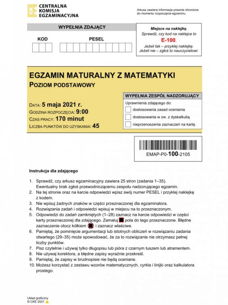 Matura 2021 - arkusze egzaminacyjne z matematyki