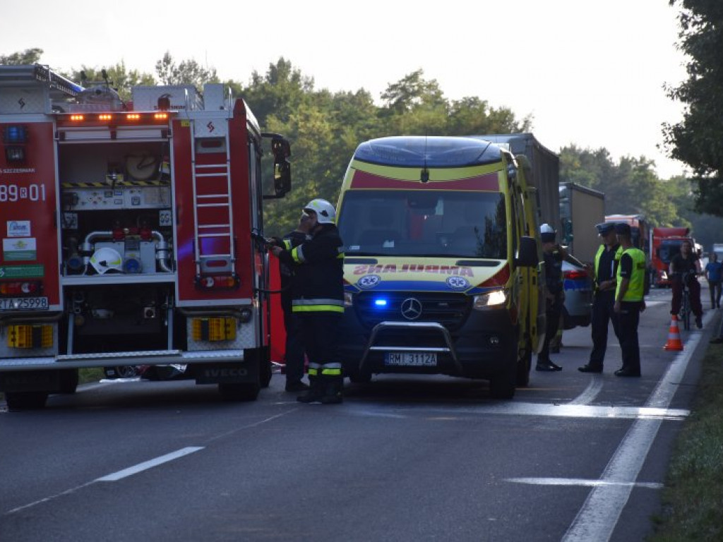 Śmiertelny wypadek na drodze Tarnobrzeg - Mielec. Tir potrącił kobietę [zdjęcia]