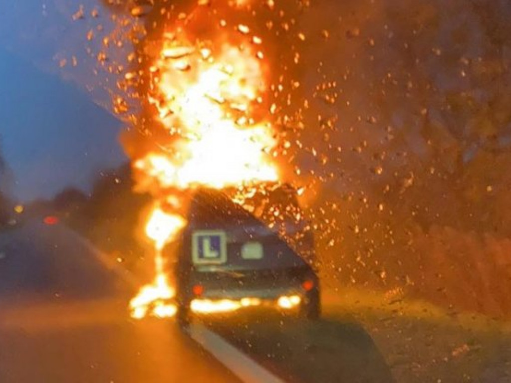 Samochód nauki jazdy zapalił się na drodze relacji Tarnobrzeg - Mielec! [zdjęcia]