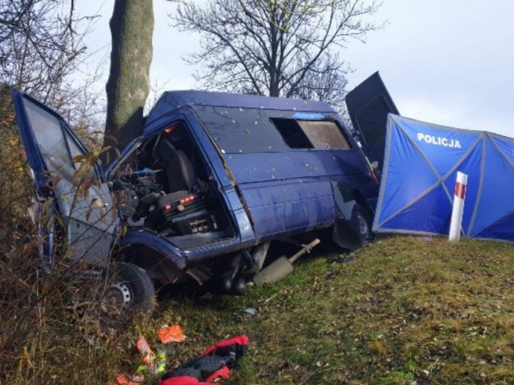 Tragedia w Chańczy. Bus z dużą siłą uderzył w drzewo. Nie żyją dwie osoby [aktualizacja][zdjęcia]