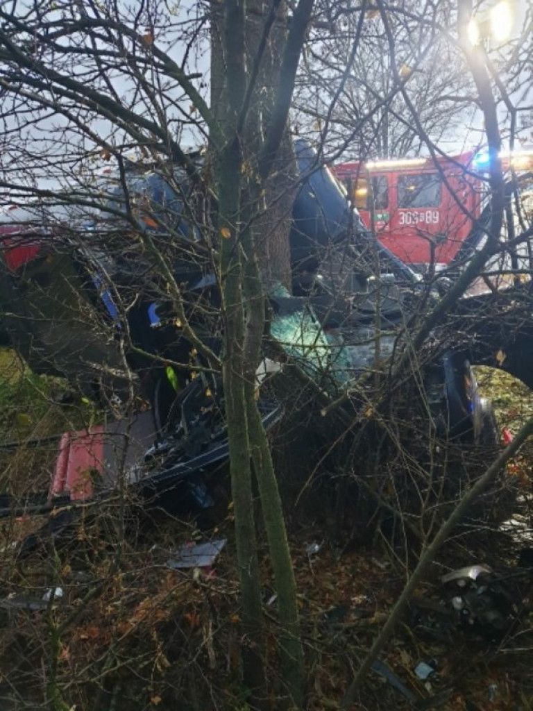Tragedia w Chańczy. Bus z dużą siłą uderzył w drzewo. Nie żyją dwie osoby [aktualizacja][zdjęcia]