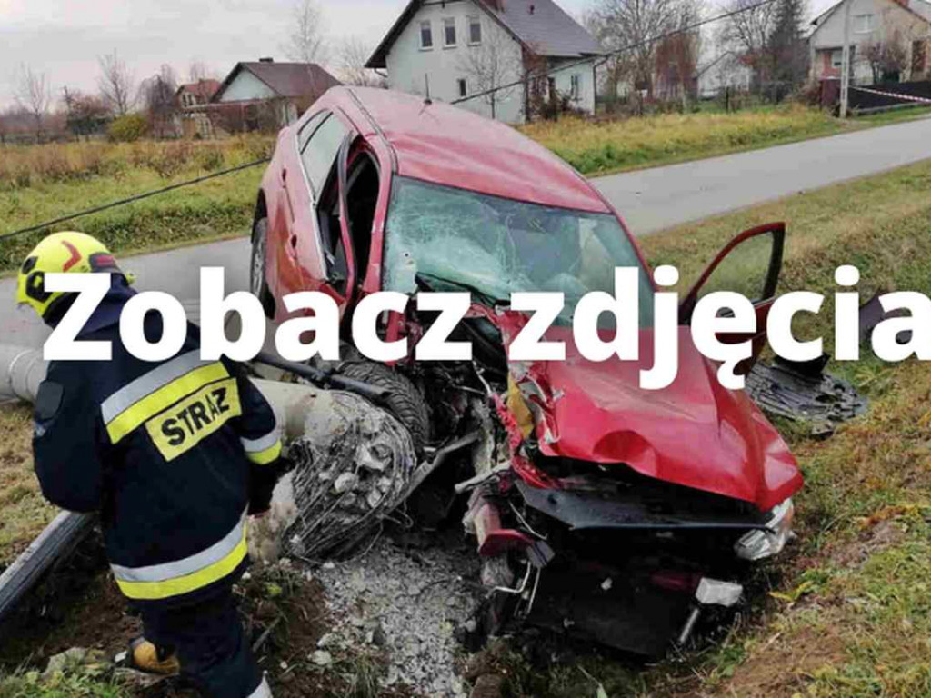Pijany kierowca staranował przydrożny słup na tarnobrzeskim osiedlu Wielowieś [zdjęcia]
