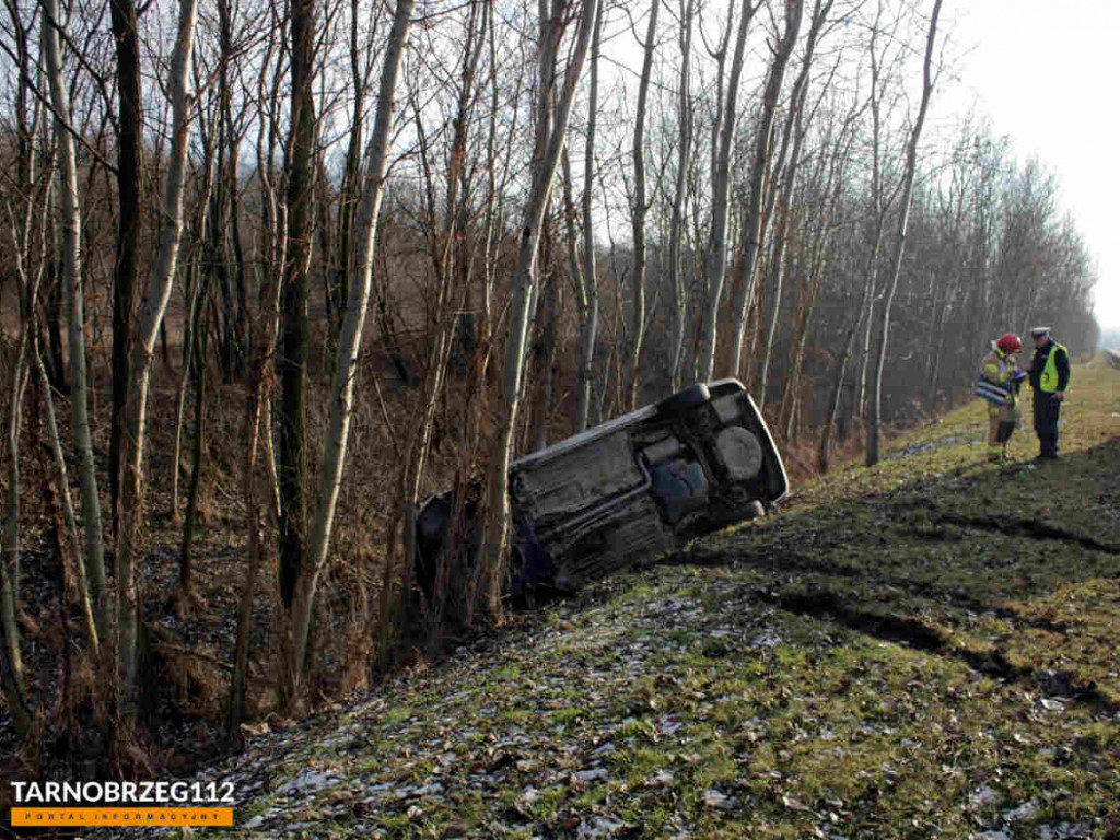 Tarnobrzeg. Na Wisłostradzie samochód zjechał z drogi i uderzył w drzewa. Kierująca trafiła do szpitala [zdjęcia]