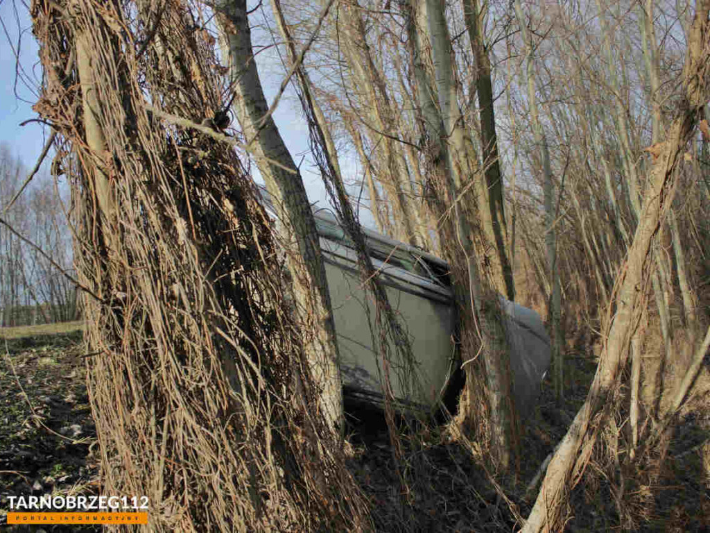 Tarnobrzeg. Na Wisłostradzie samochód zjechał z drogi i uderzył w drzewa. Kierująca trafiła do szpitala [zdjęcia]