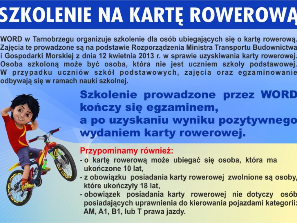Kursy w WORD Tarnobrzeg - harmonogram