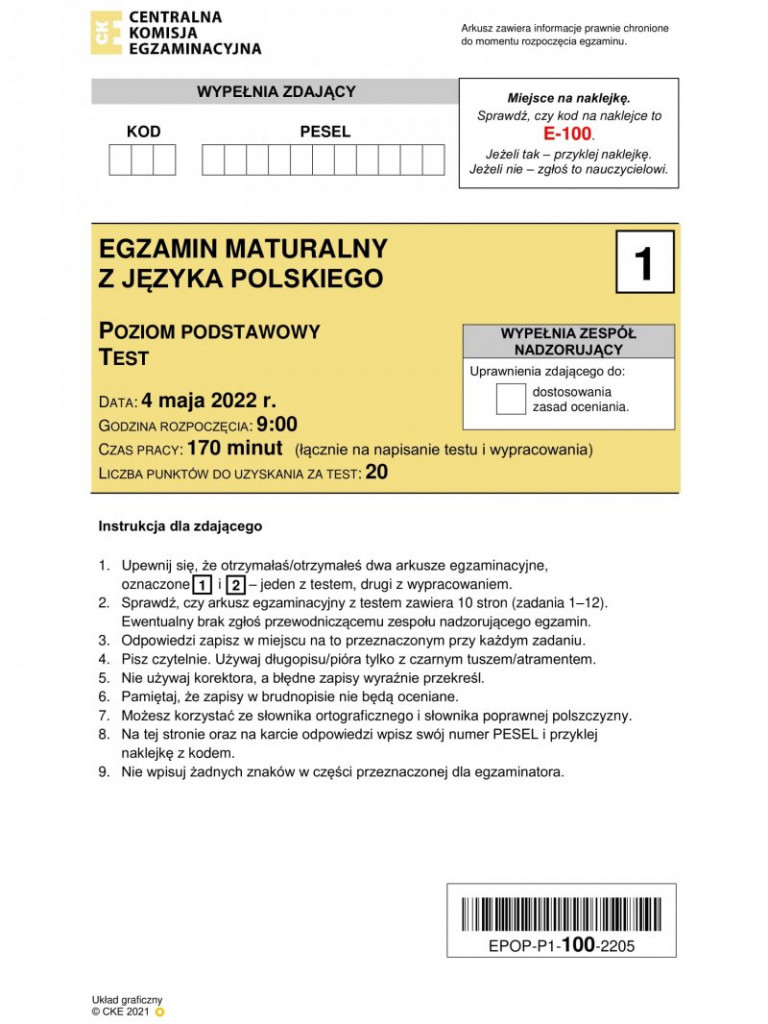 Matura 2022. Arkusz egzaminacyjny z języka polskiego