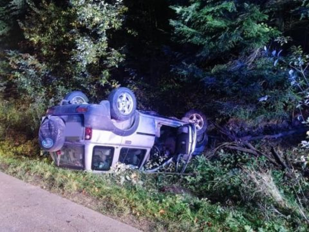 Auto dachowało w rowie. W środku był kompletnie pijany mężczyzna. Kierowcy policja szukała z pomocą psa tropiącego [zdjęcia]