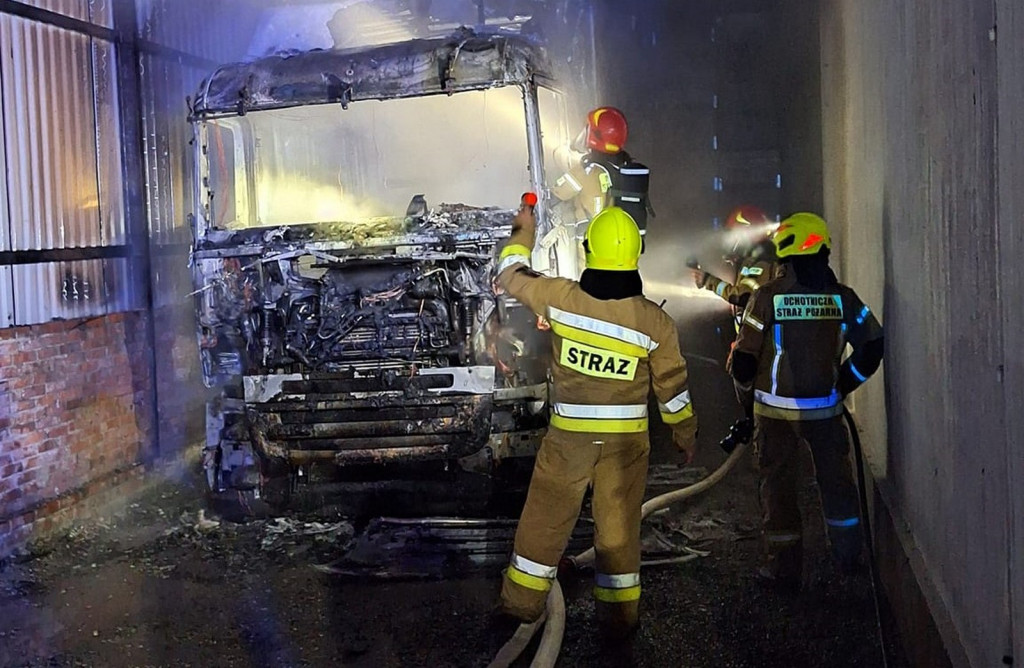 Pożar ciężarówki w gminie Samborzec