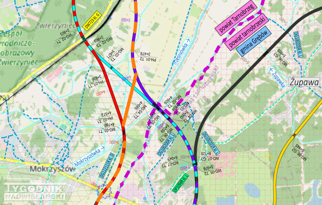 Pomarańczowy wariant trasy nowej Drogi Krajowej nr 9