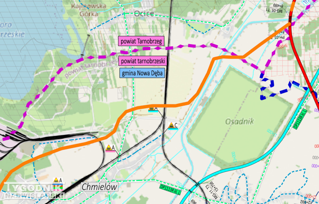 Pomarańczowy wariant trasy nowej Drogi Krajowej nr 9