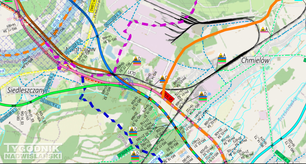 Pomarańczowy wariant trasy nowej Drogi Krajowej nr 9