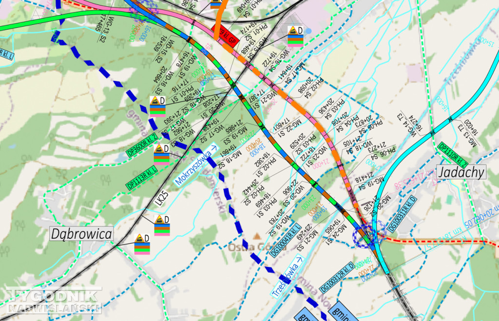 Pomarańczowy wariant trasy nowej Drogi Krajowej nr 9