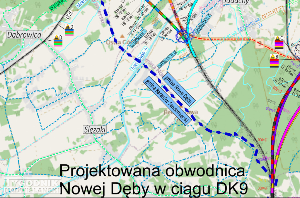 Pomarańczowy wariant trasy nowej Drogi Krajowej nr 9
