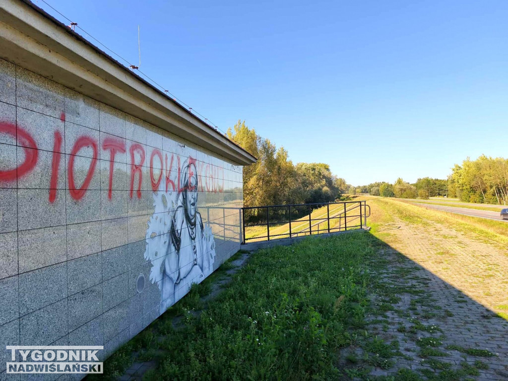 Zniszczony mural Marii Kozłowej w Tarnobrzegu
