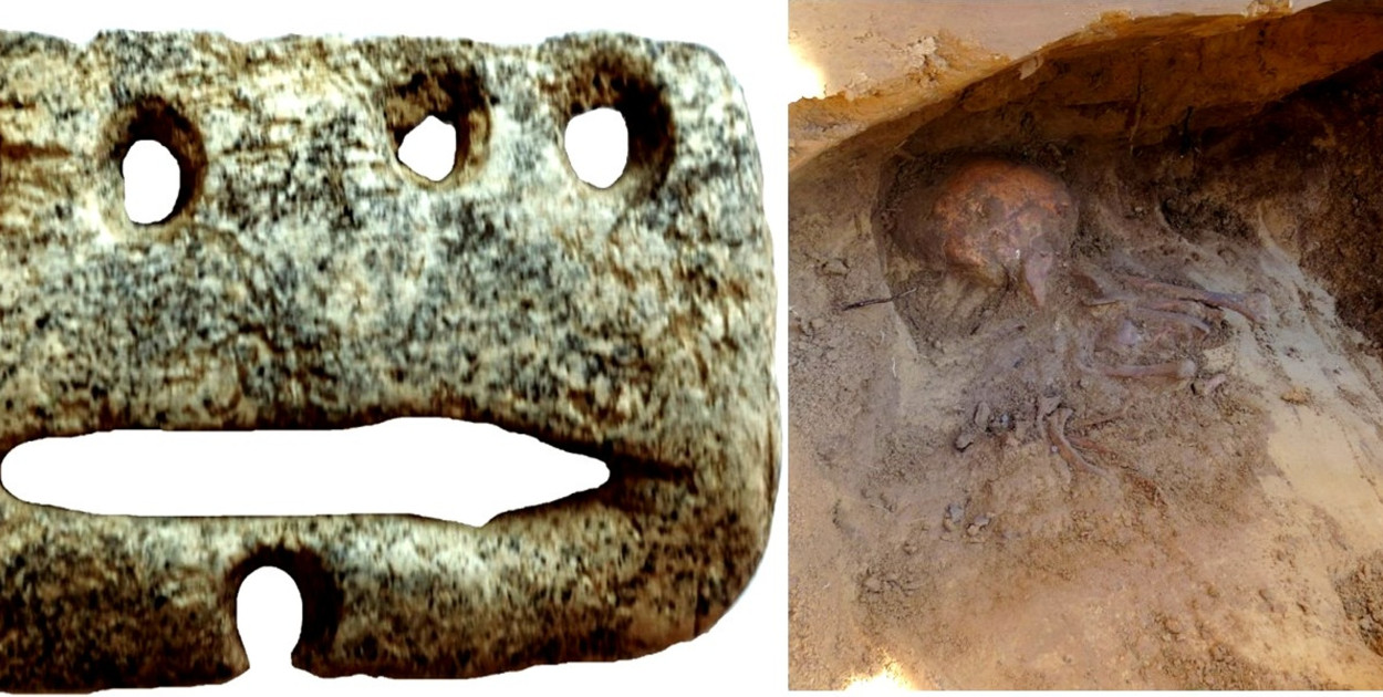 Szczątki  dziecka i klamra  znalezione w wykopie 