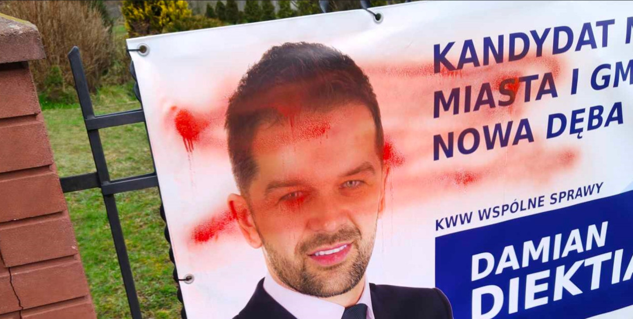 W nocy z piątku na sobotę w miejscowości Rozalin zniszczone zostały banery wyborcze kandydata na burmistrza Damiana Diektiarenki.