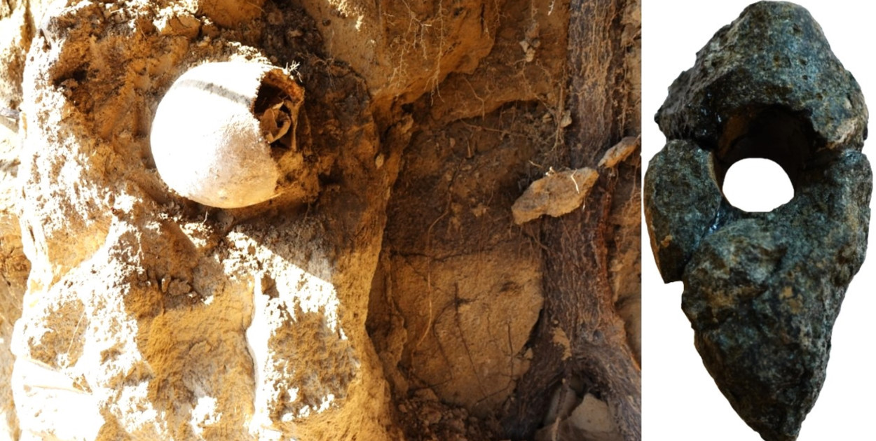 Grób odkryty w Mściowie i znaleziony w nim toporek  