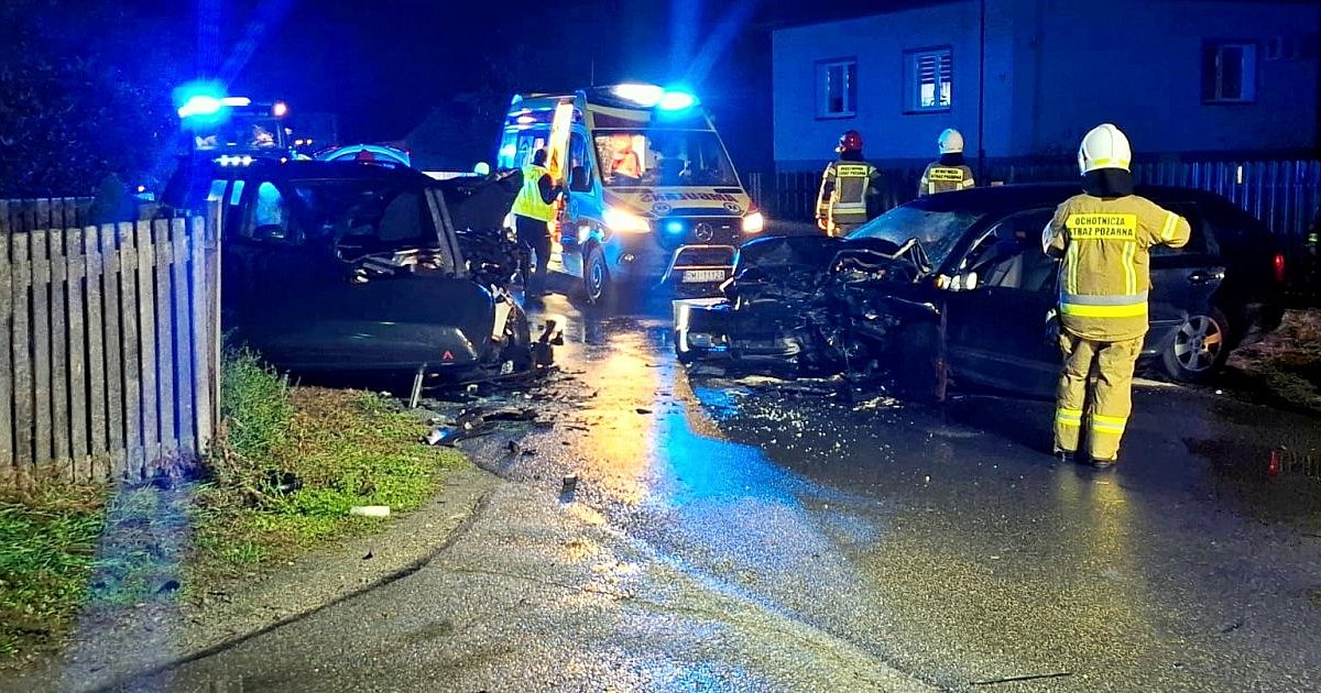 Czołowe zderzenie w Wydrzy. Pięć osób, w tym dwoje dzieci, trafiło do szpitala [ZDJĘCIA]