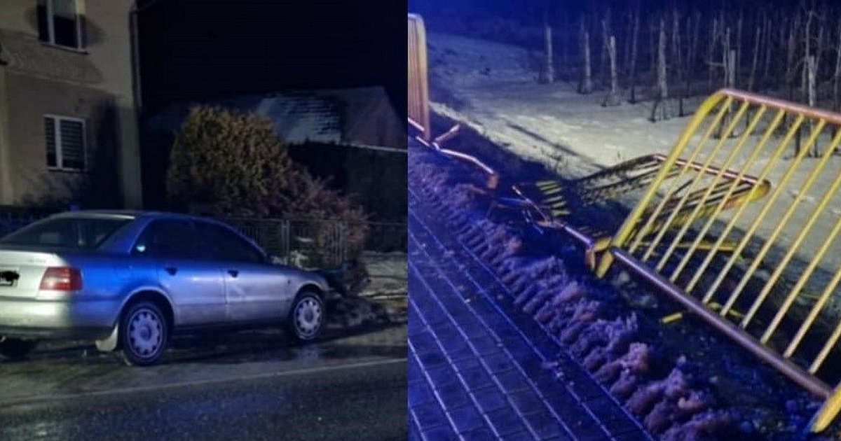 Nocny wypadek na DK79. Audi uderzyło w BMW, a następnie w barierki ochronne