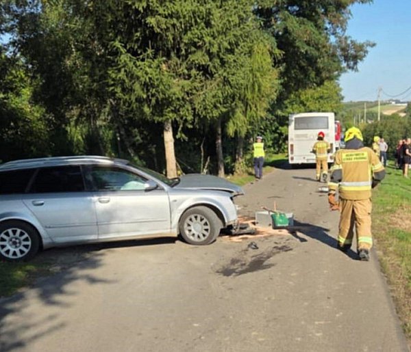 Zderzenie osobówki z autobusem szkolnym w gm. Lipnik-225739