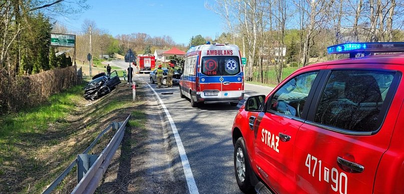 Wypadek na drodze krajowej nr 79. Dwie osoby trafiły do szpitala [FOTO]