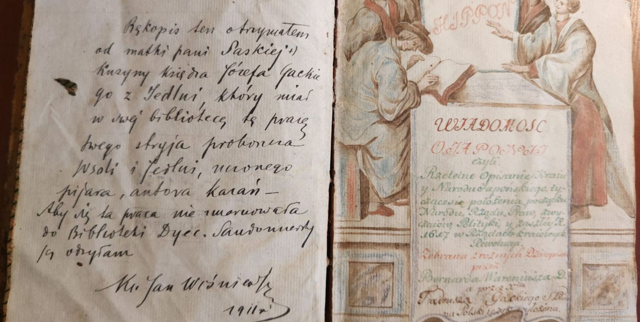 Rękopis \"Wiadomości z Japonii\" z wpisem ks. Jana Wiśniewskiego.   