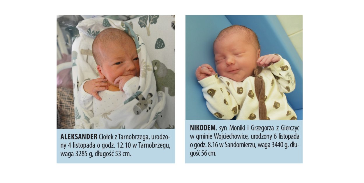 Zapraszamy do obejrzenia zdjęć dzieci, które w ostatnich tygodniach urodziły się w szpitalach w Tarnobrzegu i Sandomierzu.