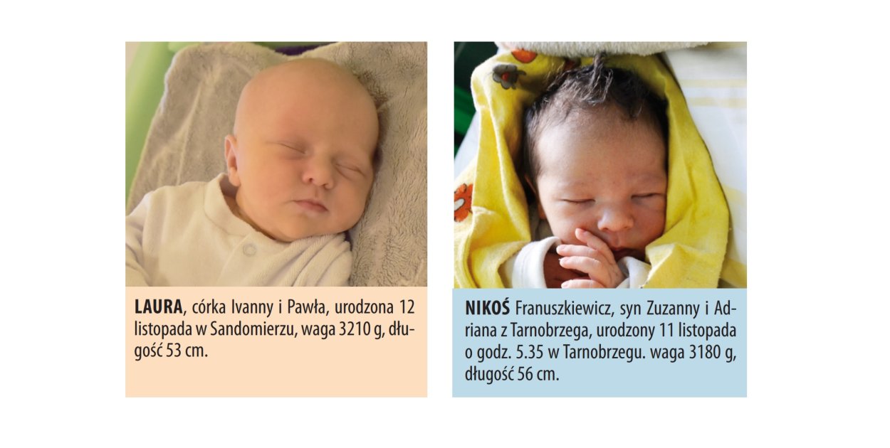 Zapraszamy do obejrzenia zdjęć dzieci, które w ostatnich tygodniach urodziły się w szpitalach w Tarnobrzegu i Sandomierzu.