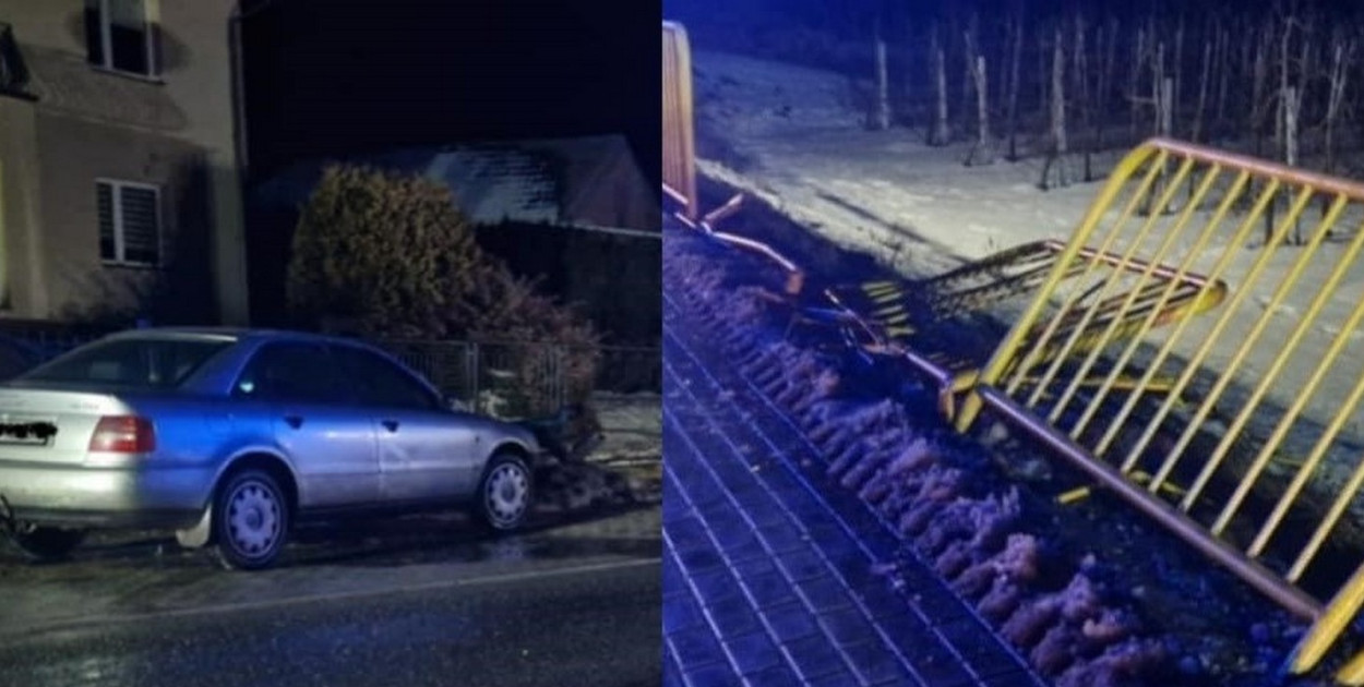 Nocny wypadek na DK79. Audi uderzyło w BMW, a następnie w barierki ochronne